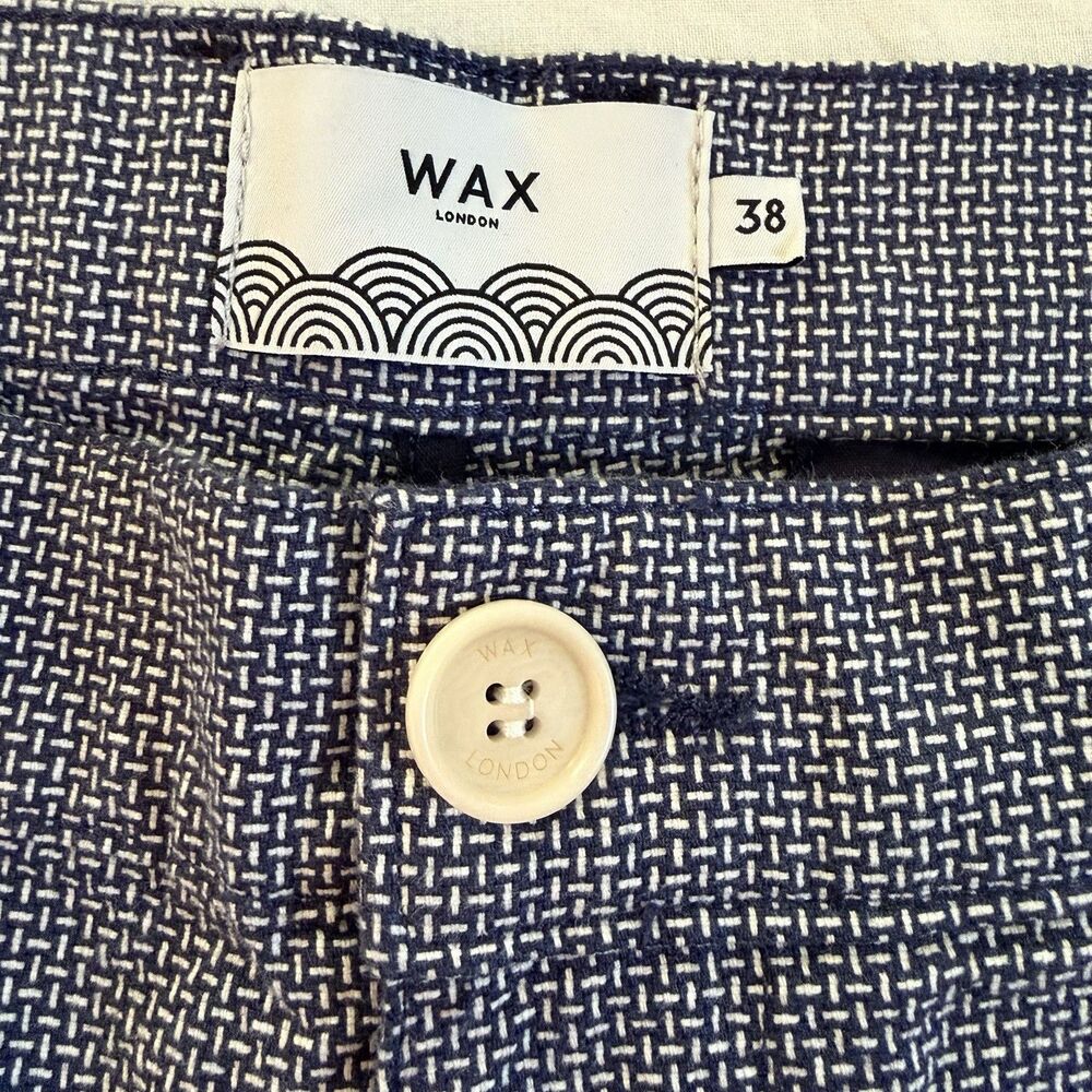 Wax London Men’s Textured Cotton Shorts Blue White Patterned Made Portugal Sz 38 - Picture 3 of 12